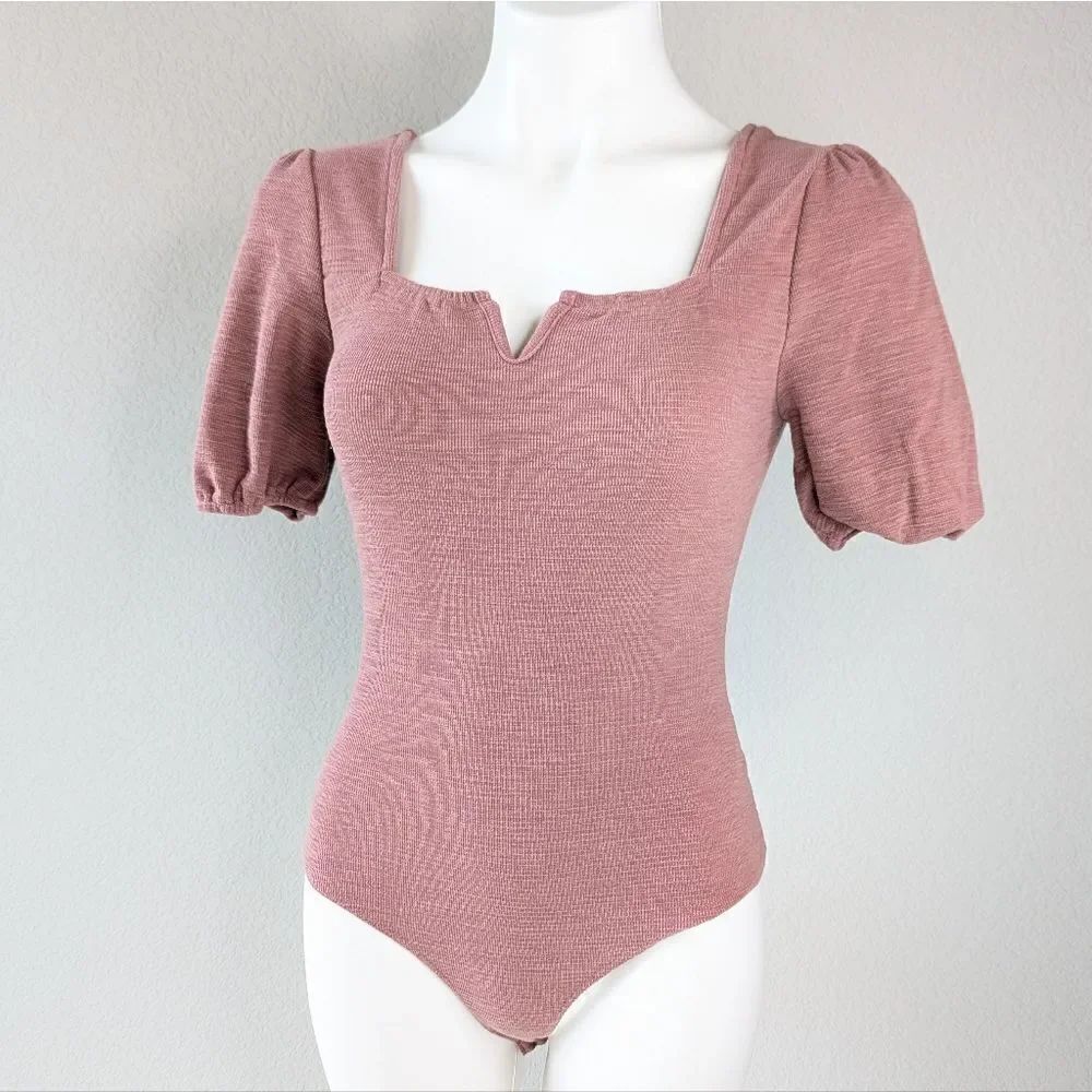 Altar'd State Pink Puff Sleeve Bodysuit